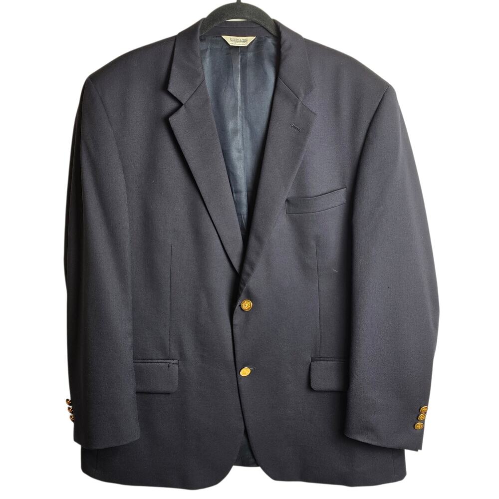 Joseph & Feiss Mens 44S 100% Worsted Wool Blazer Suit Jacket Navy Blue Preppy